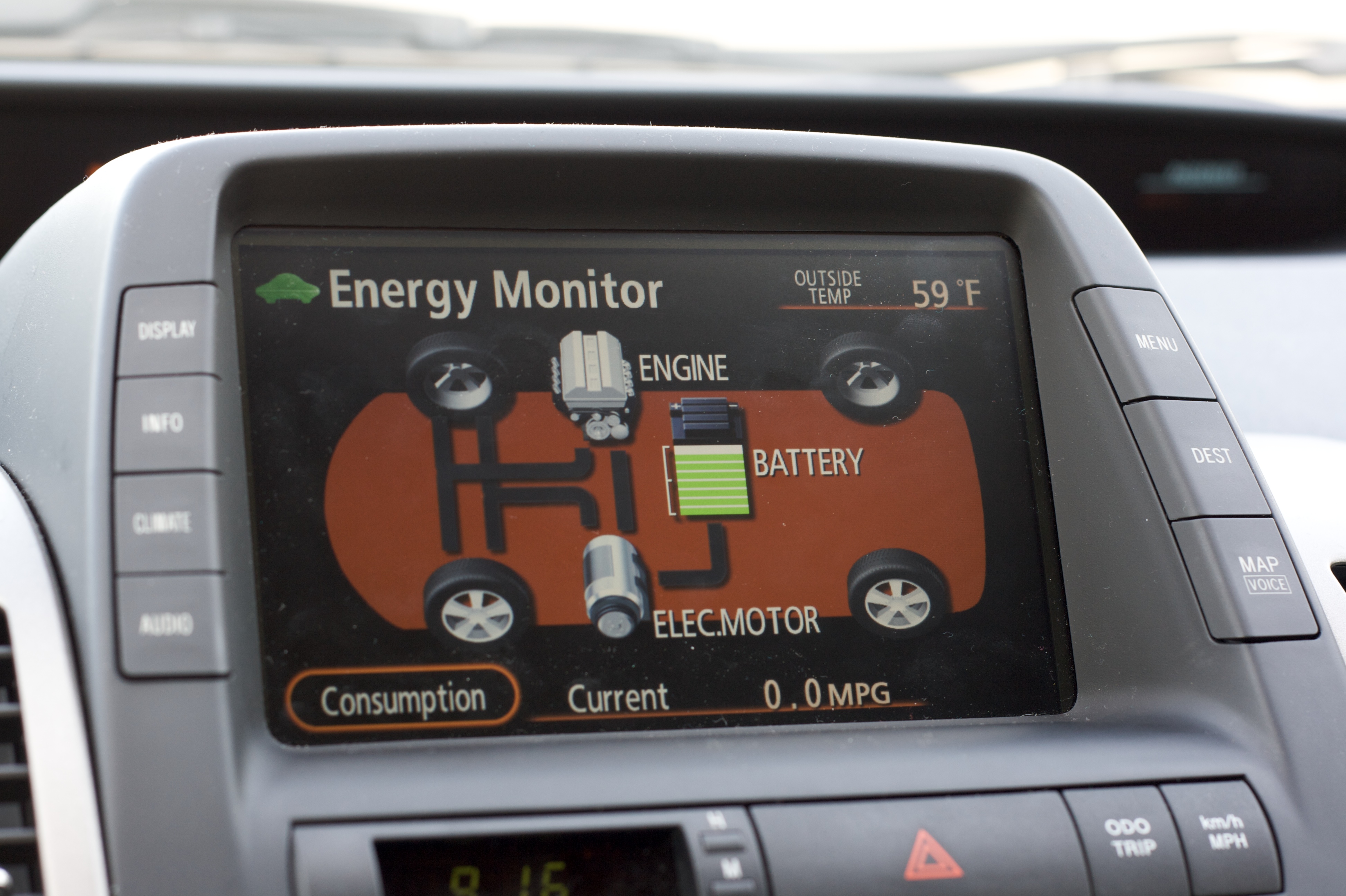 Toyota Prius dashboard hybrid energy-flow monitor